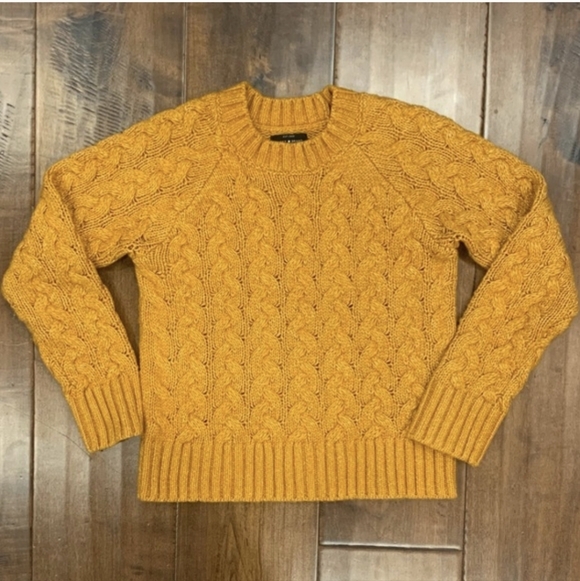 New Lucky Brand Quinn Cable Knit Cotton Blend Mustard Yellow Medium Sweater - Picture 3 of 15